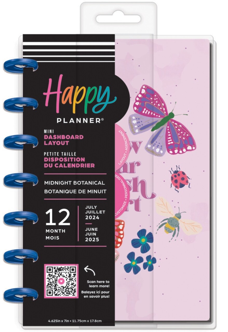 Happy Planner Mini 12-Month Planner-Midnight Botanicals; July '24 - June '25